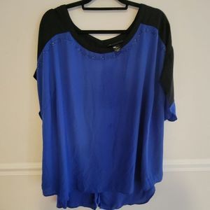 LANE BRYANT Womens Top Shirt  Black Blue Short Sleeve- Plus Size 26/28 4X